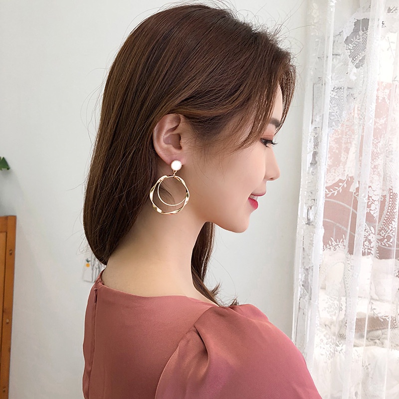 Bông tai tròn hợp kim mạ vàng cao cấp, sang trọng dành cho nữ thiết kế đẹp lấp lánh