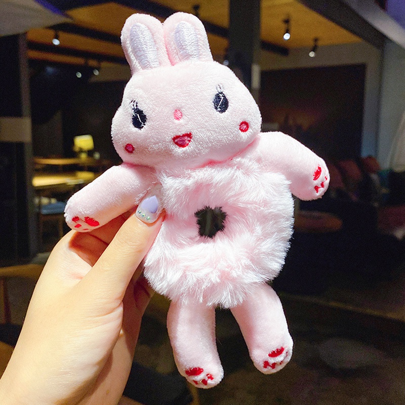 Dây Cột Tóc Co Giãn Hình Gấu Trúc / Thỏ Bằng Lông Nhung Dễ Thương Xinh Xắn