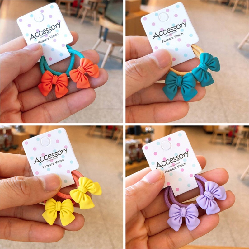 2 Dây Cột Tóc Cao Su Hình Nơ Xinh Xắn Cho Bé Gái
