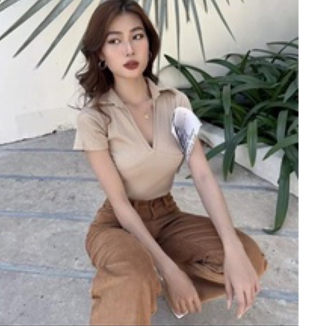 (kèm ảnh thật) ÁO CROPTOP THUN GÂN CỔ V SIÊU SEXY