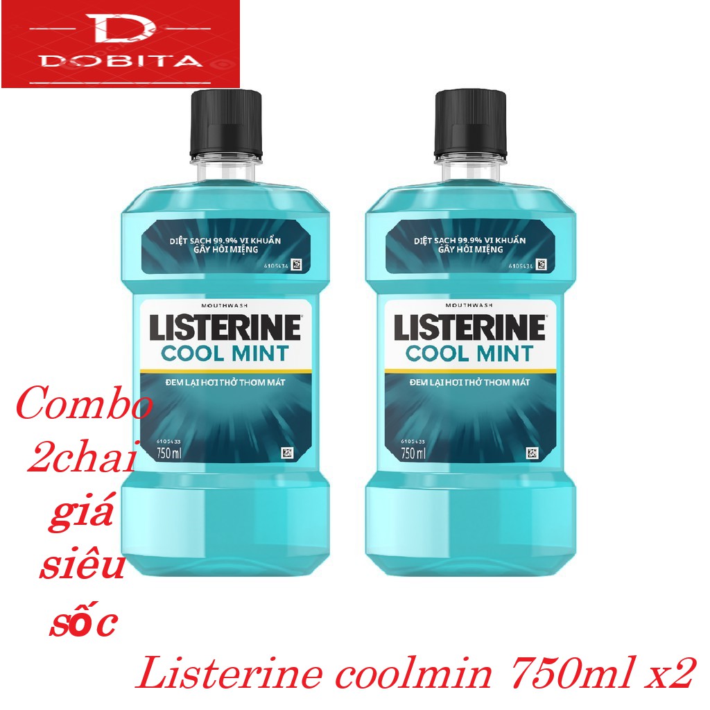 (Combo 2 chai giá sốc) Bộ 2 chai nước súc miệng Listerine Coolmint 750ml x2   Thái Lan