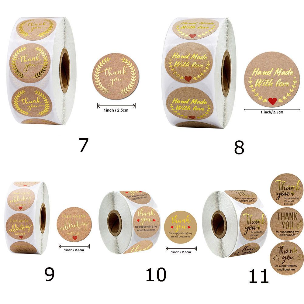 Set 500 Nhãn Dán Giấy Kraft Hình Tròn In Chữ Thank You Phong Cách Vintage Dùng Trang Trí Gói Quà/ Sổ Tay