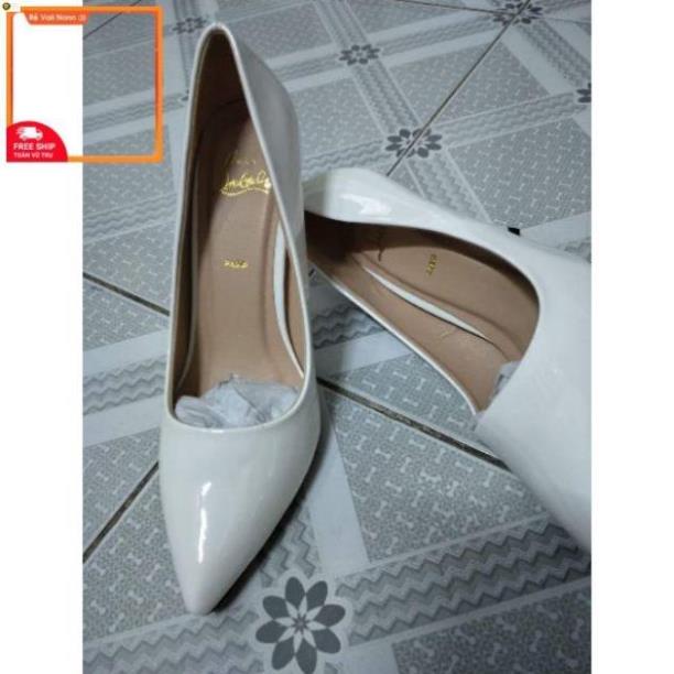 Tết Giày cao gót đế đỏ màu trắng da bóng 8--9p * . * ' ' # ! xả