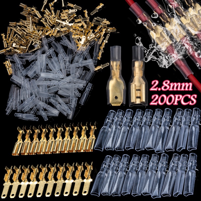 Set 200 Đầu Nối Dây Điện Cách Nhiệt 2.8mm Với Thiết Kế Đầu Cuối Trong Suốt