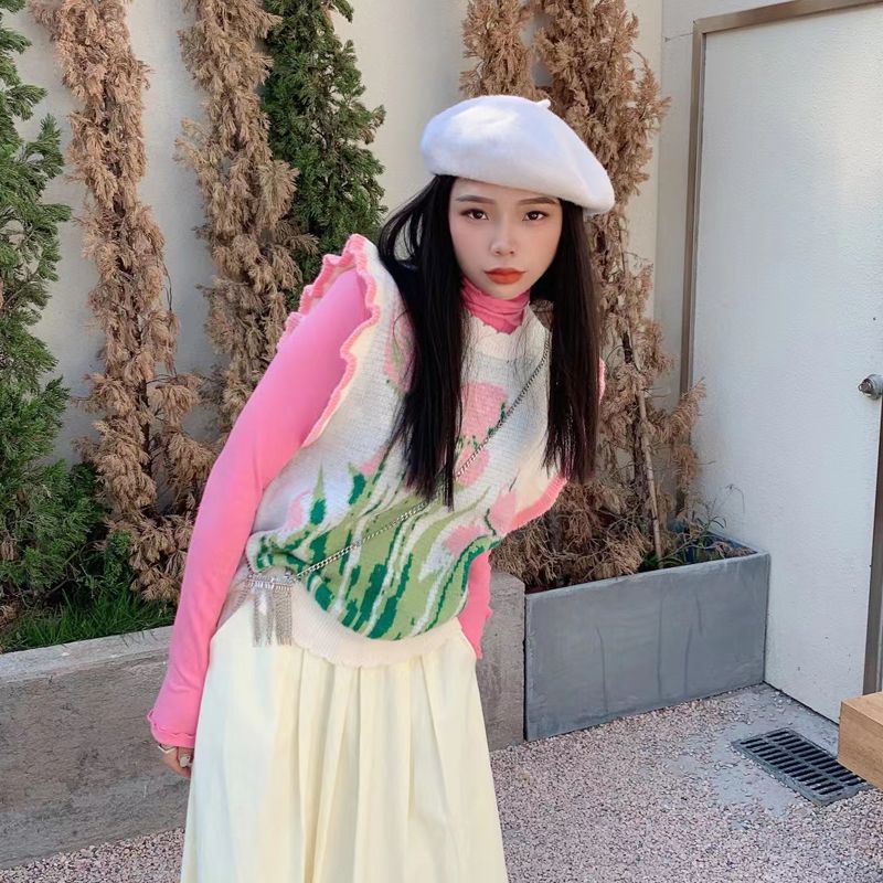 Jiashucheng Áo Sweater Sát Nách Cổ Tròn Dáng Rộng Kiểu Retro Cá Tính