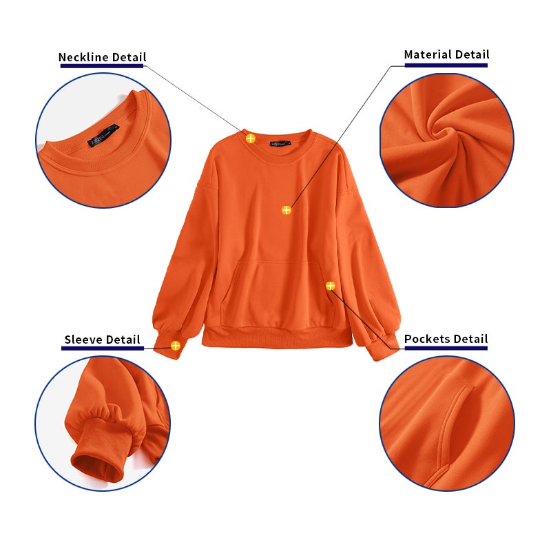 Áo sweatshirt ZANZEA cổ tròn dáng rộng tay dài màu trơn thời trang đường phố cho nữ