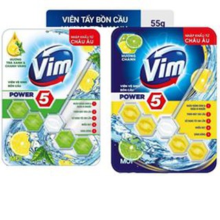 Viên Tẩy Bồn Cầu Vim Power 5 55g Sạch Khuẩn Thơm Mát. 2 hương: Trà Xanh Chanh Vàng, Chanh
