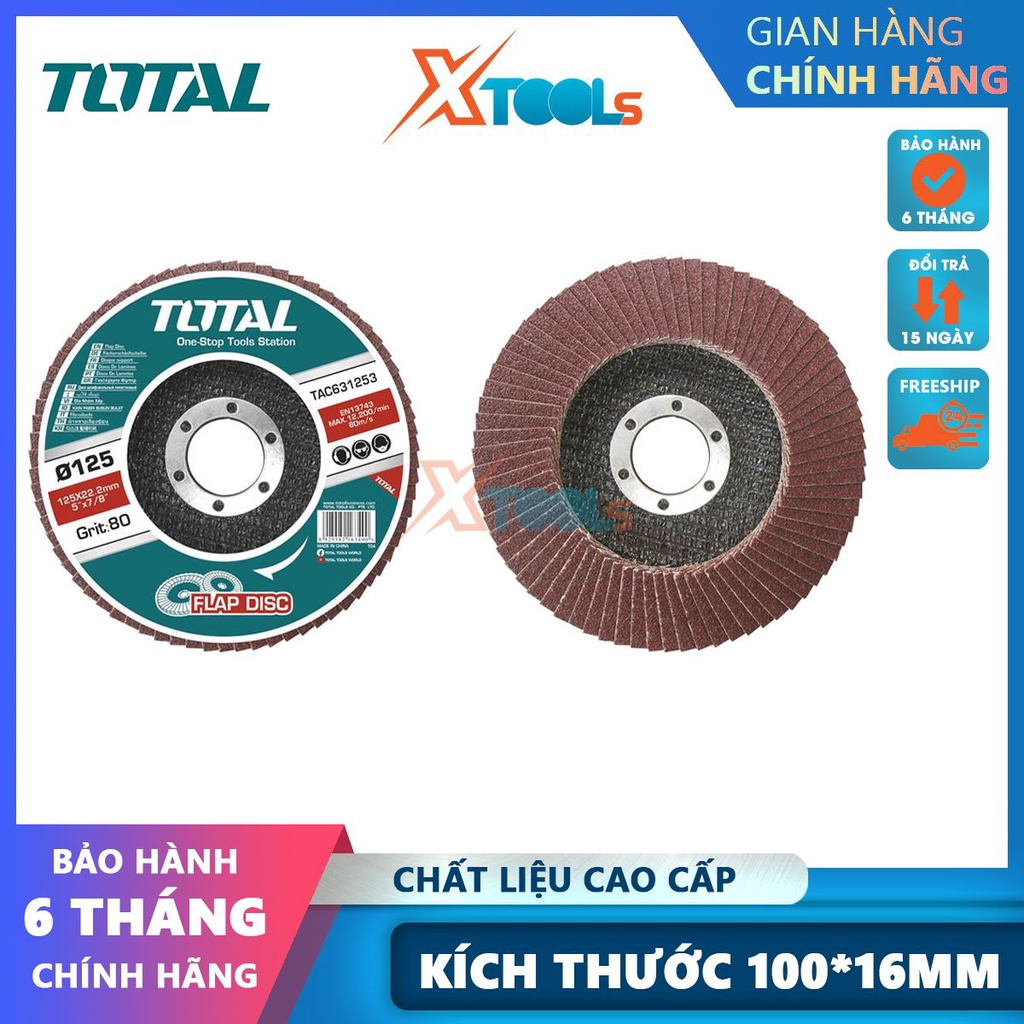 Đĩa nhám xếp TOTAL TAC6310043 độ nhám 100P, kích thước 100x16mm, dùng làm nhẵn mặt phẳng, góc cạnh [CHÍNH HÃNG][XTOOLS]