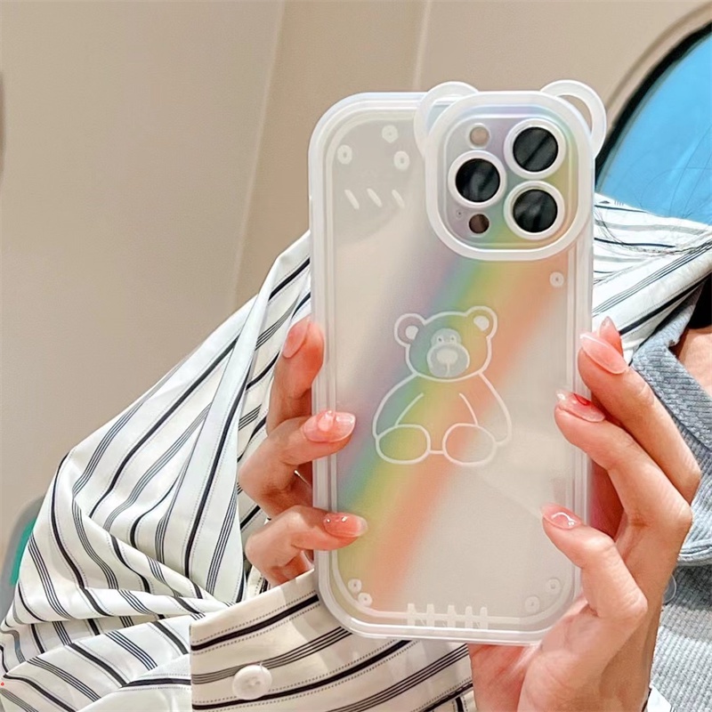 Ốp Điện Thoại Mềm Trong Suốt In Hình Gấu Cầu Vồng Cho iPhone 13 12 11 Pro Max XS Max X XR 7 8 Plus