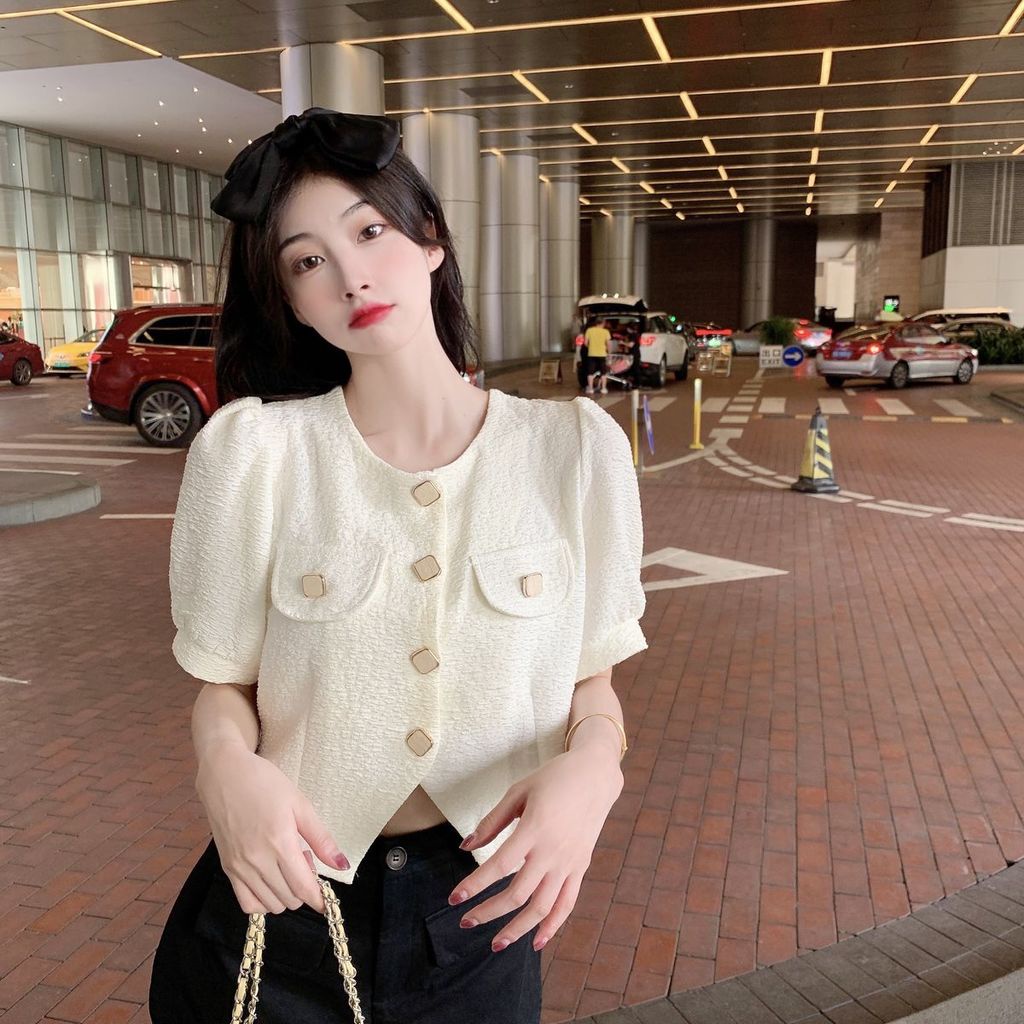 Áo Sơ Mi Trắng Tay Phồng Ngắn Thời Trang Mùa Hè Hàng Mới Dành Cho Bạn Nữ