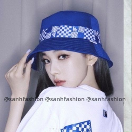 Mũ bucket vành tròn trơn đai caro in MIB LA Nón tai bèo chất vải dệt cao cấp thời trang form unisex nam nữ_SÀNH FASHION
