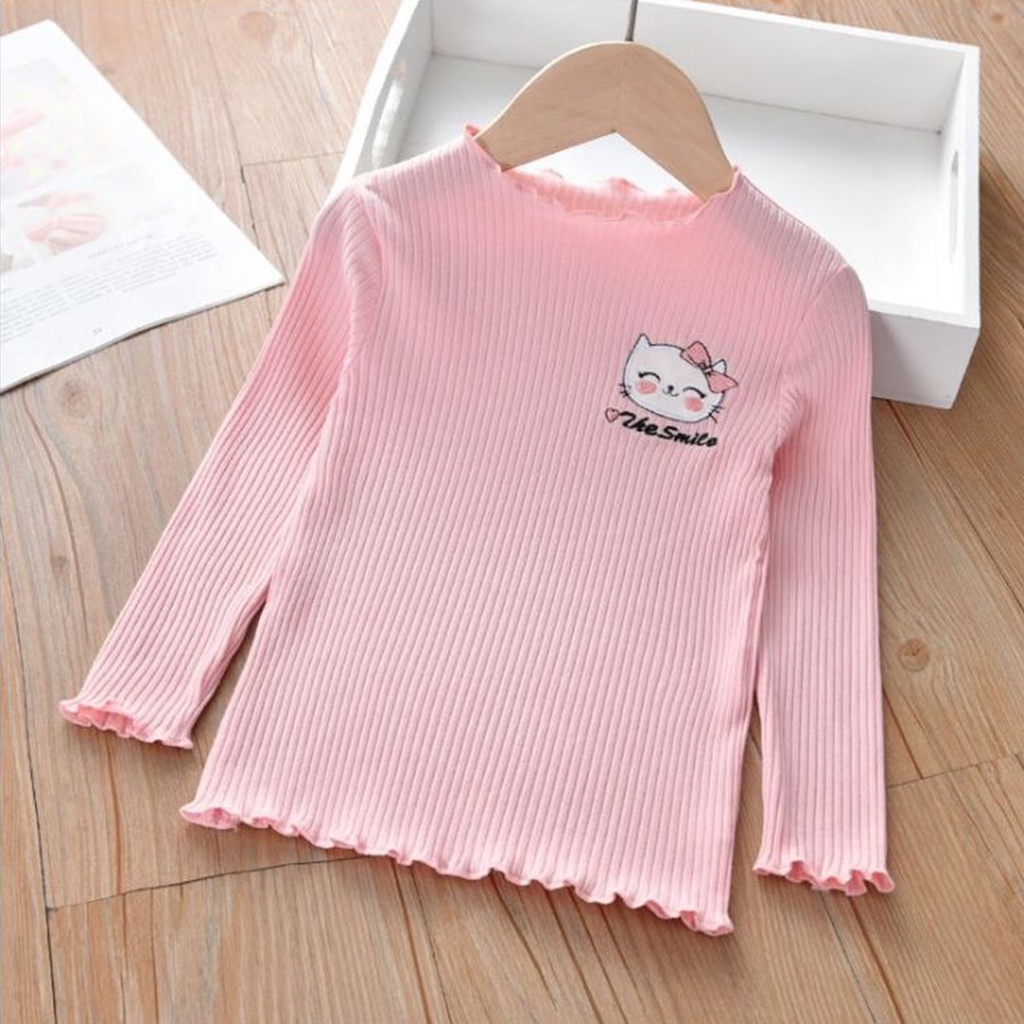 Áo dài tay thu đông cho bé gái từ 6-45kg, áo trẻ em dài tay chất len tăm KITTY SMILE