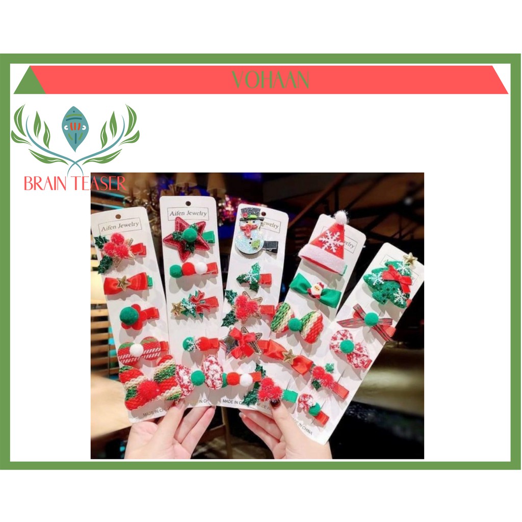 HOT_ VỈ SÉT 5 KẸP TÓC NOEL CHO BÉ