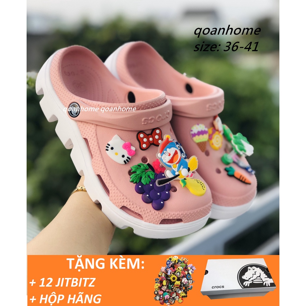 DÉP CÁ SẤU CROCS HỒNG ĐẾ TRẮNG size 35 36 37 38 39 40 tặng 12 sicker