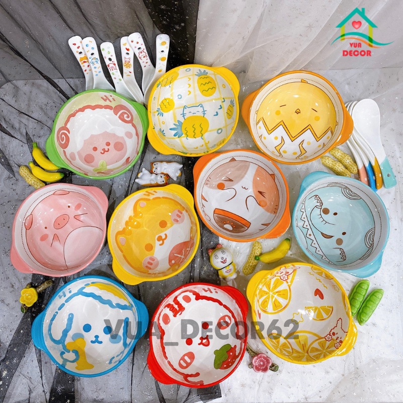 Bát ăn cơm, bát ăn dặm cho bé, chén dĩa decor dễ thương cho bé tặng kèm thìa