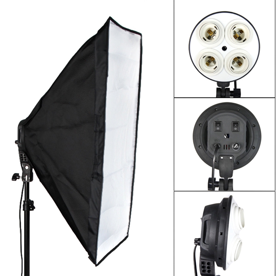 [Mã 159ELSALE hoàn 7% đơn 300K] Combo Đui Đèn 4 Và Softbox (50 x 70 cm) - Hàng Nhập Khẩu