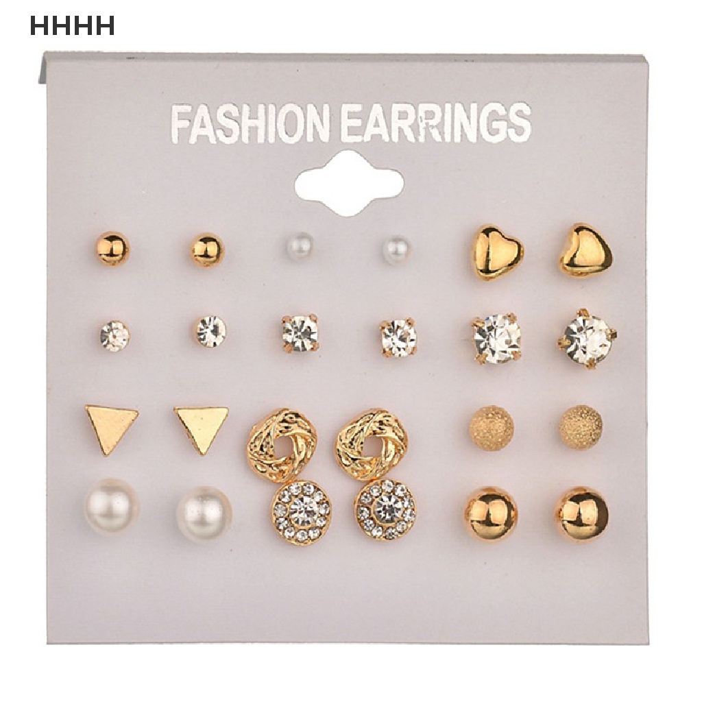 Set 12 Khuyên Tai Đính Đá Pha Lê Thời Trang