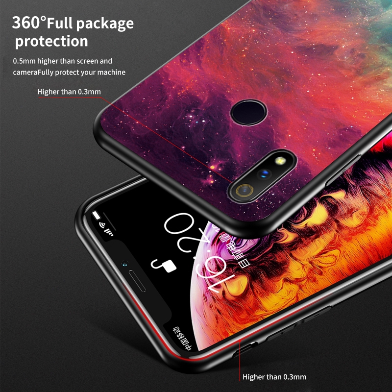 Starry Sky Phone Case Realme 5 Pro 5i 3 Pro Hard Tempered Glass Cover Shockproof