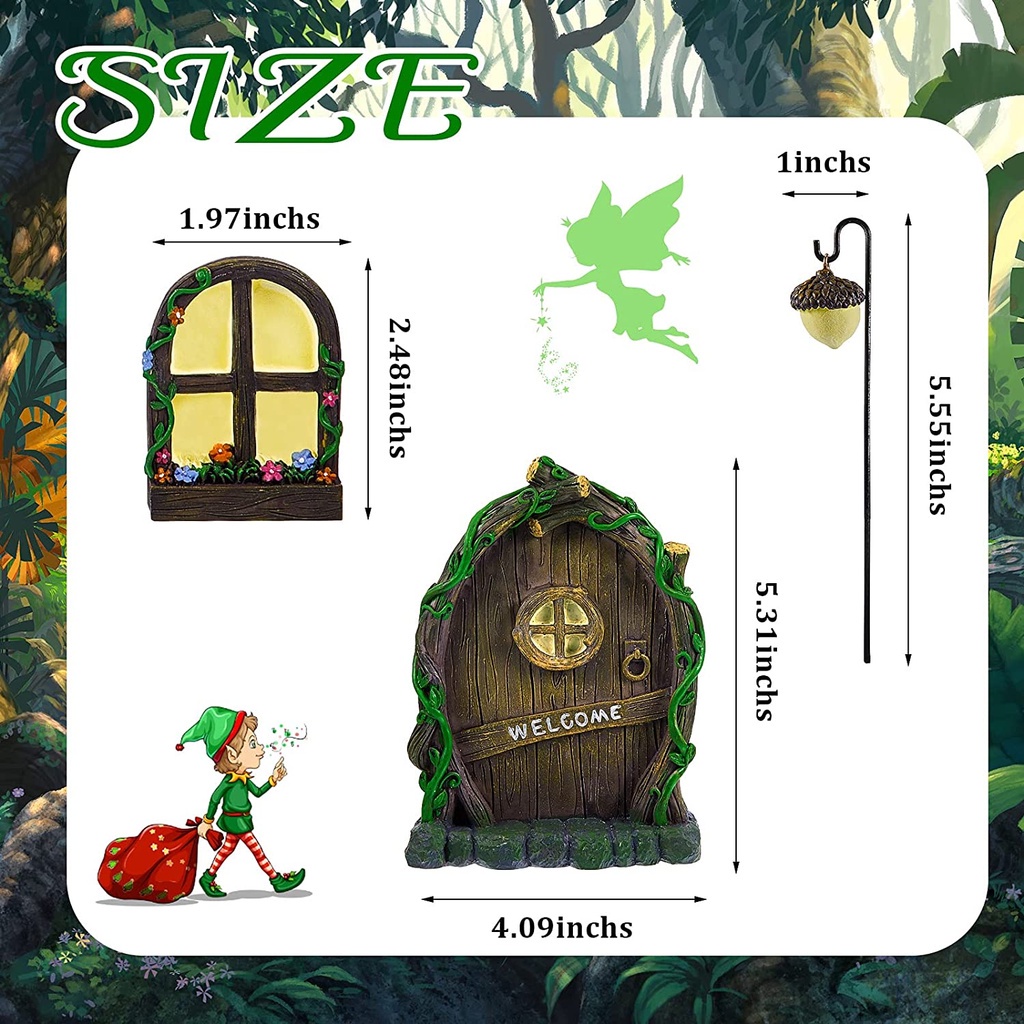 Miniature Tree Decor Fairy Door and Windows Garden Accessories Home Sparkle At Night Outdoor Decoration