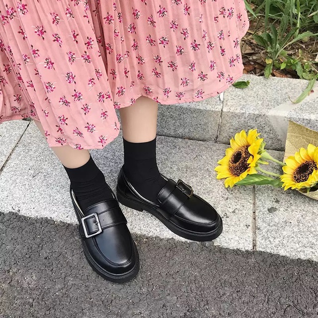 Giày ulzzang da mềm khuy vuông mã 917