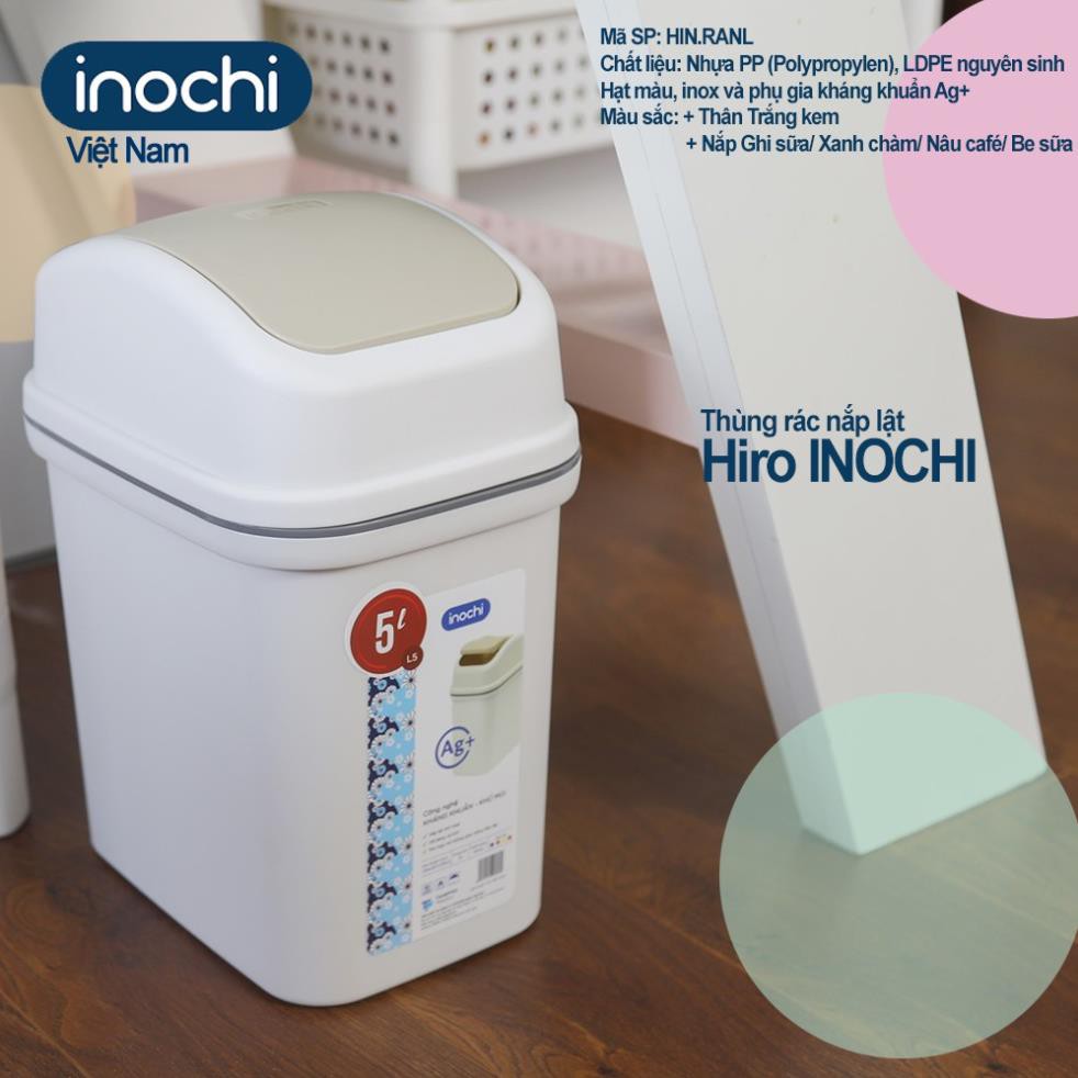 [ Có Lõi] Thùng Rác Nhựa Nắp Lật Thông Minh Inochi 5L10L 15L Làm Sọt Rác Văn Phòng, Khách Sạn, Đựng Rác Gia Đình THRNL05