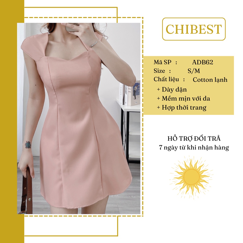 Đầm nữ dự tiệc form chữ A cúp ngực phối tay Cánh tiên cột dây lưng sang chảnh CHIBEST ADB62