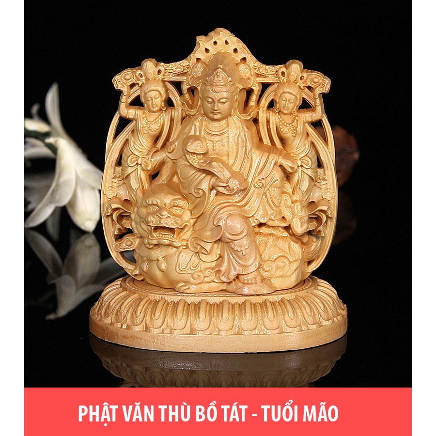 Tượng phật Văn Thù Bồ Tát bằng gỗ Hoàng Dương V183 (để trong xe ô tô)