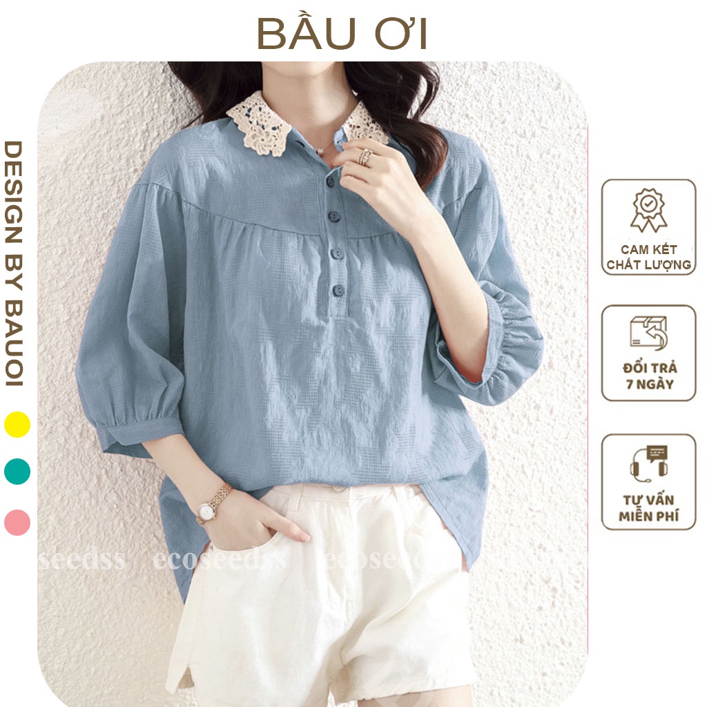 [ MẪU MỚI A04] ÁO BẦU CÔNG SỞ MÙA HÈ CỔ PHA REN CHẤT ĐẸP - ÁO SƠ MI BẦU HÀNG THIẾT KẾ DÁNG SUÔNG FREE SIZE ĐẾN 70KG