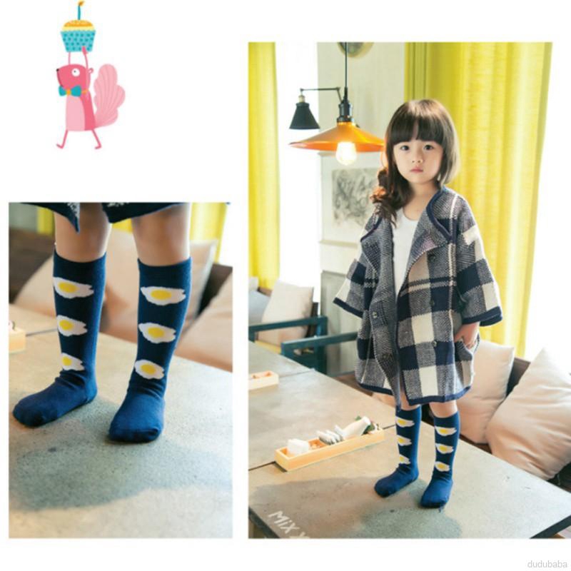 【dudubaba】Baby Kids Casual Cute Cartoon Striped Polkadot Breathable Elastic Long Socks 0~6 Years Old