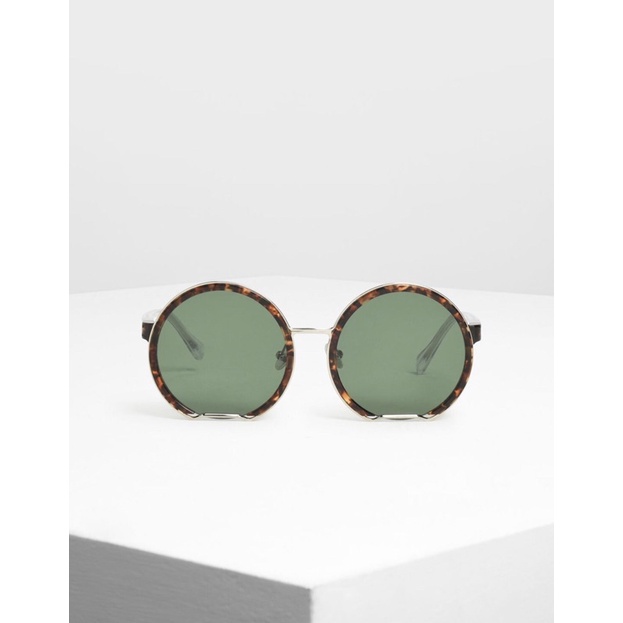 Mắt kính Charles&Keith Cut Off Frame Round Sunglasses - T. Shell
