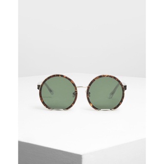 Mắt kính Charles&Keith Cut Off Frame Round Sunglasses - T. Shell