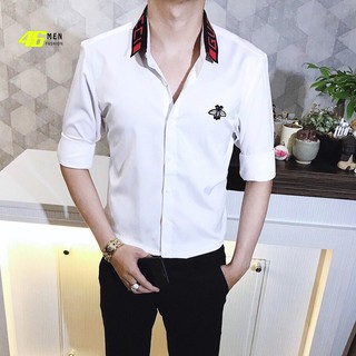 Áo sơ mi trắng nam, dài tay, thêu côn trùng cực đẹp MFM402