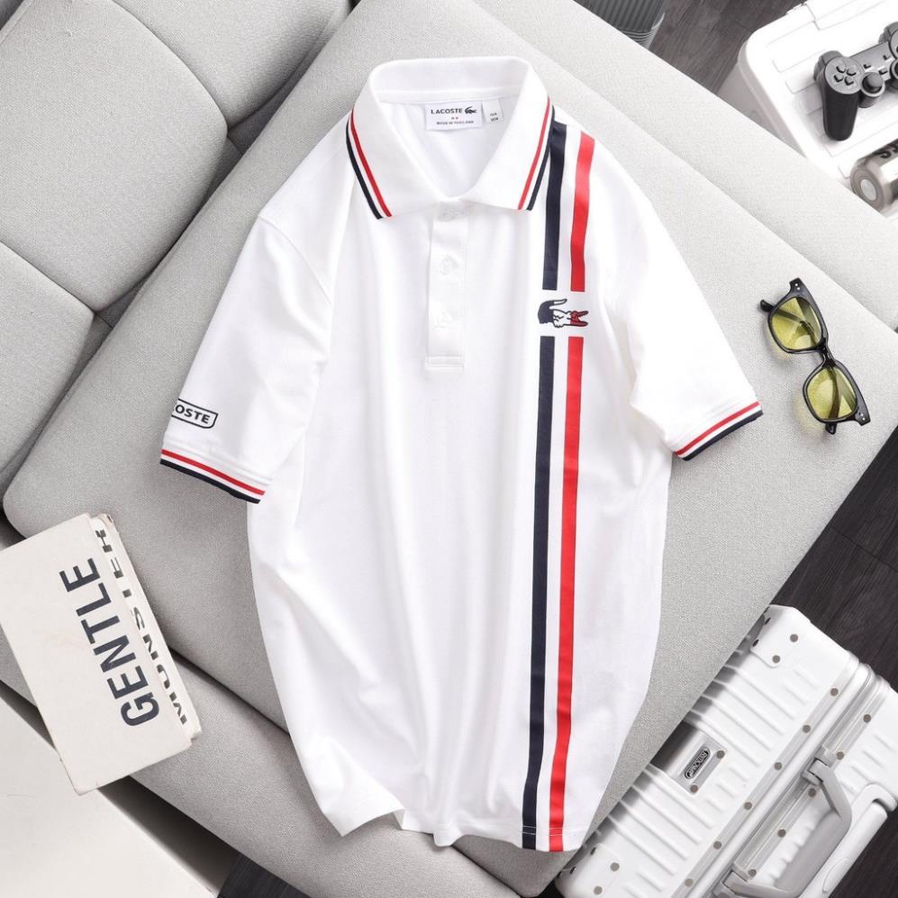 Áo polo cá sấu Lacoste xuất khẩu, chất lượng cao, kẻ dọc. Vải chống xù, chống nhăn, thoáng mát cho người mặc. New -