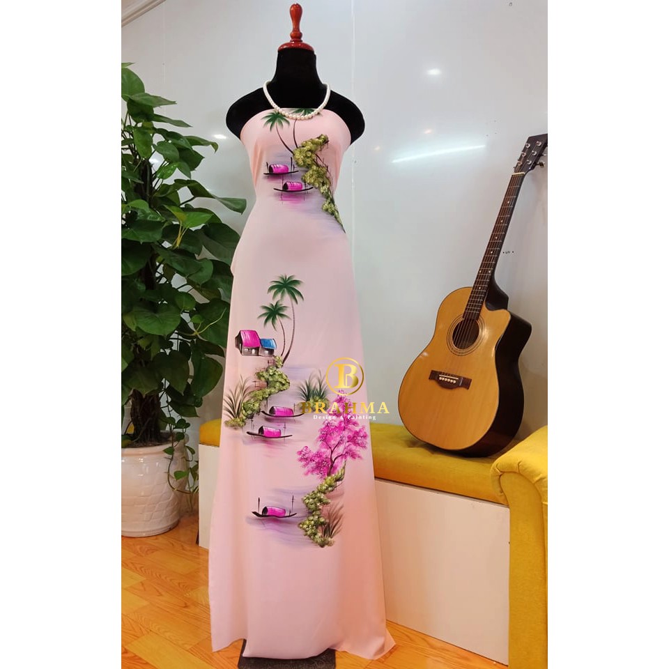 Vải áo dài Vẽ QUÊ HƯƠNG PHONG CẢNH, vải áo dài đẹp nhất,vải áo dài ĐẸP NHẤT,