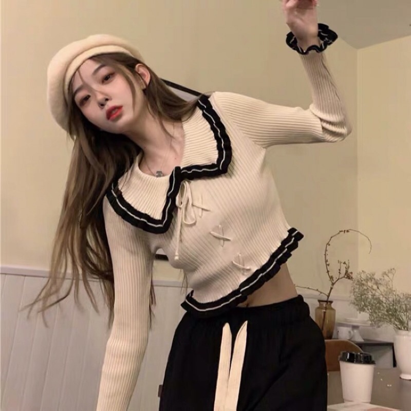 Áo polo thun kiểu có cổ may viền phụ nữ sang chảnh