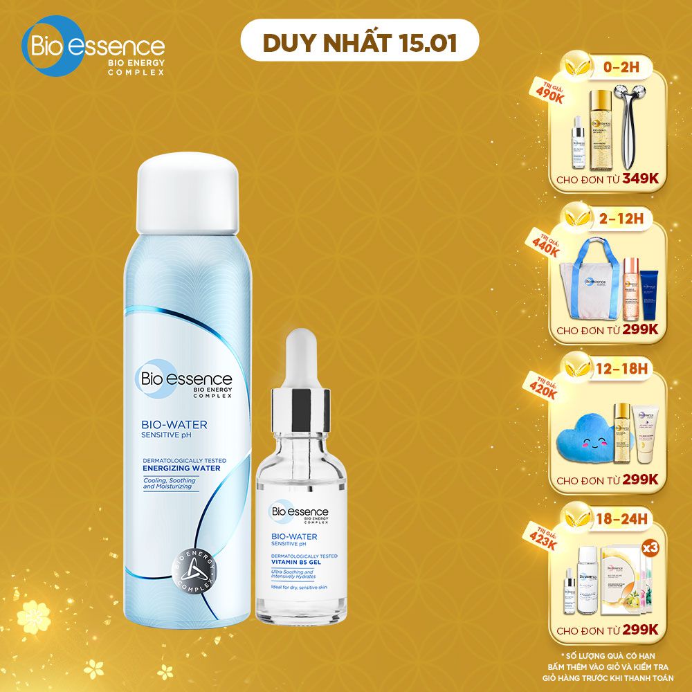 Combo dưỡng ẩm da Bio-essence(Tinh chất dưỡng ẩm Bio-water Vitamin B5 30ml+Xịt khoáng Bio-Water Energizing Water 100ml)