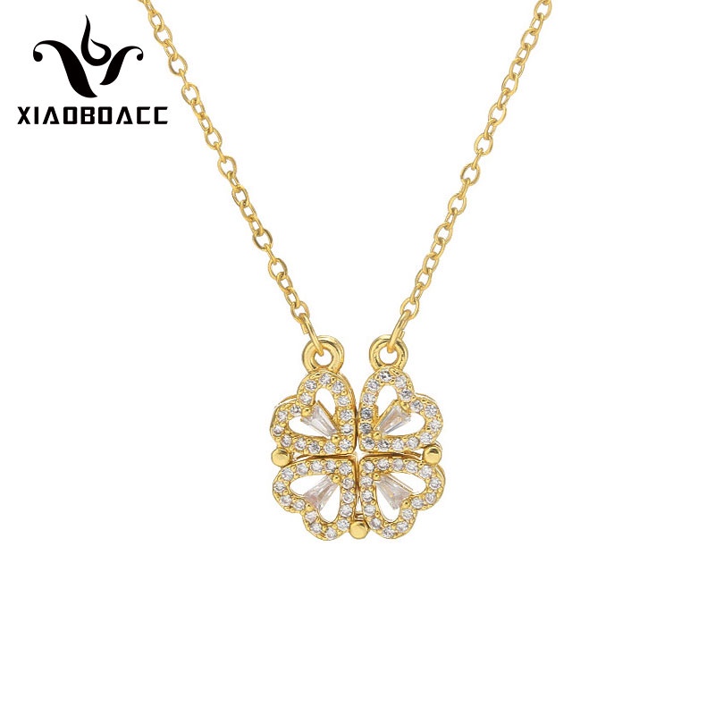 XiaoboACC Vòng cổ bằng thép titan mạ vàng 18K mặt hình hoa sang trọng cho nữ - 38+6cm