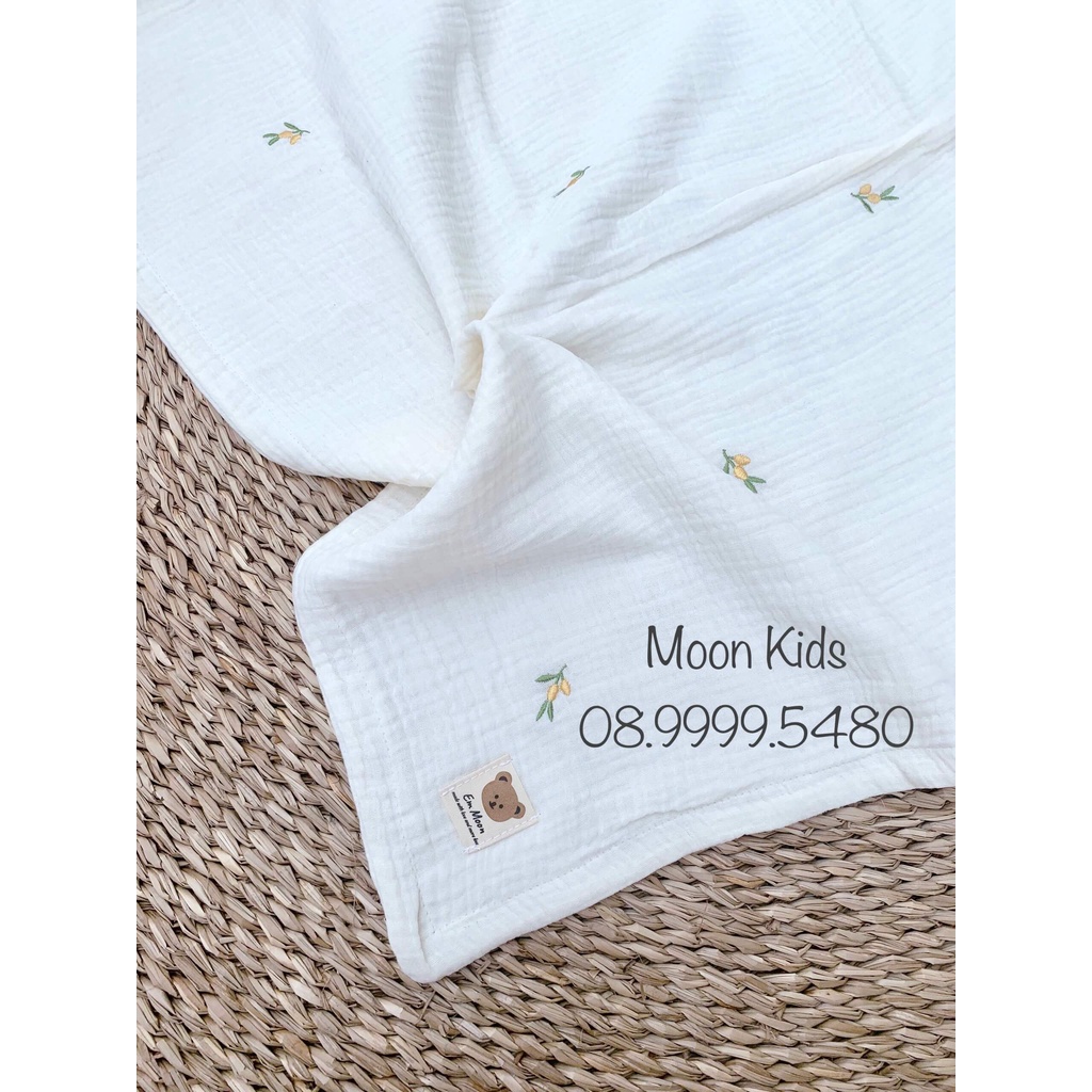 Chăn Xô Muslin Thêu Hoạ Tiết Cho Bé 𝑭𝑹𝑬𝑬𝑺𝑯𝑰𝑷 Chất Muslin Mềm Mịn Thấm Hút Tốt