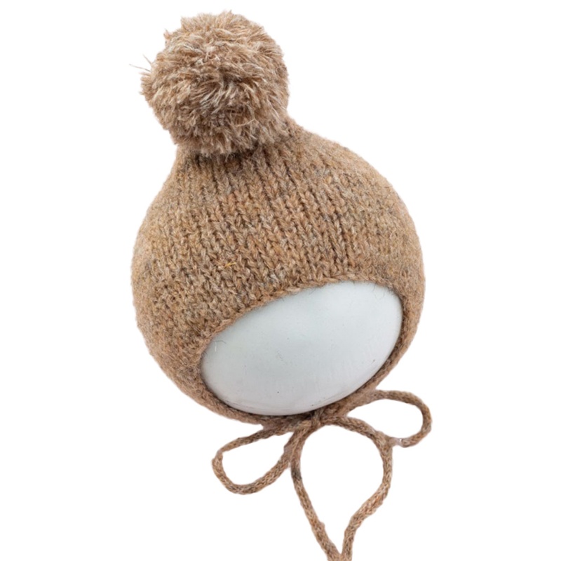 Mũ Beanie Dệt Kim Đính Quả Bông Xinh Xắn Dùng Làm Đạo Cụ Chụp Ảnh Cho Bé Sơ Sinh