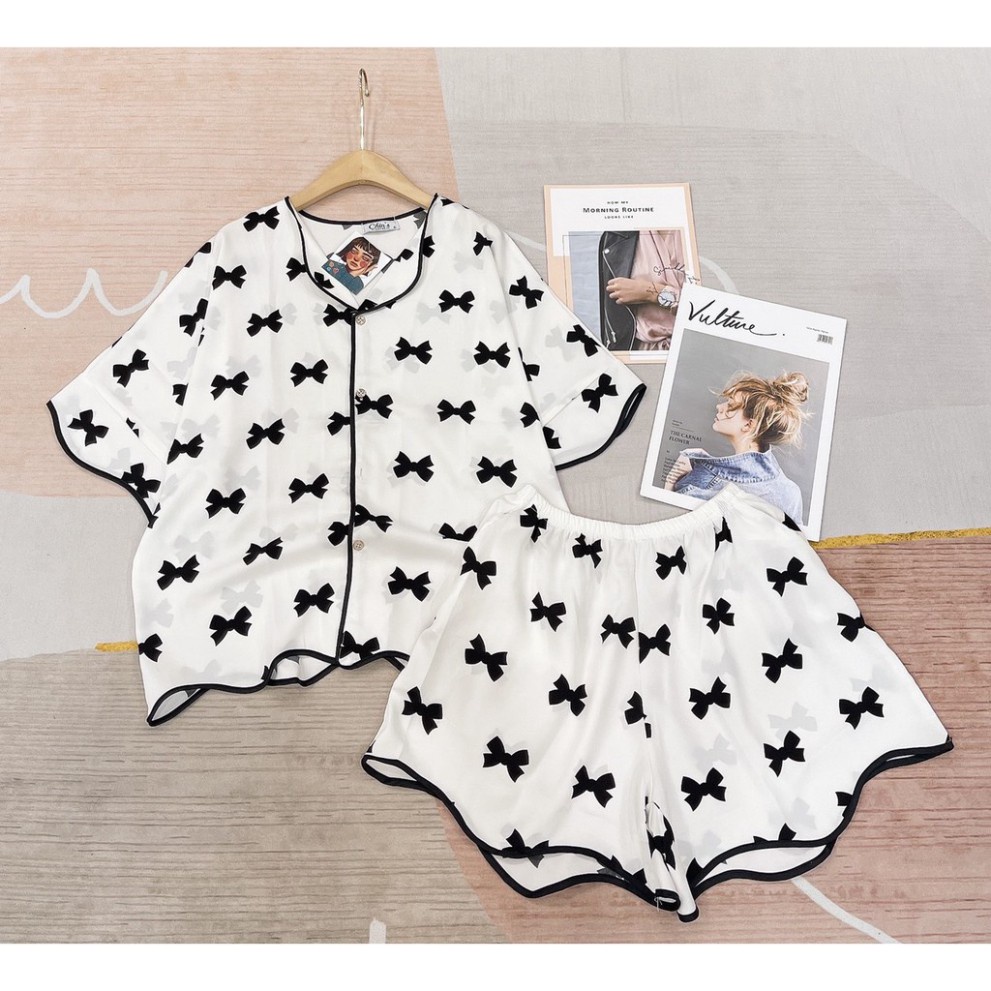 MA11 Bộ Pijama Lụa Mango Dơi Sóng NƠ XINH #Đồ Ngủ | Đồ Bộ Nữ | Váy Ngủ | Pizama | Pyjama -. `` | BigBuy360 - bigbuy360.vn