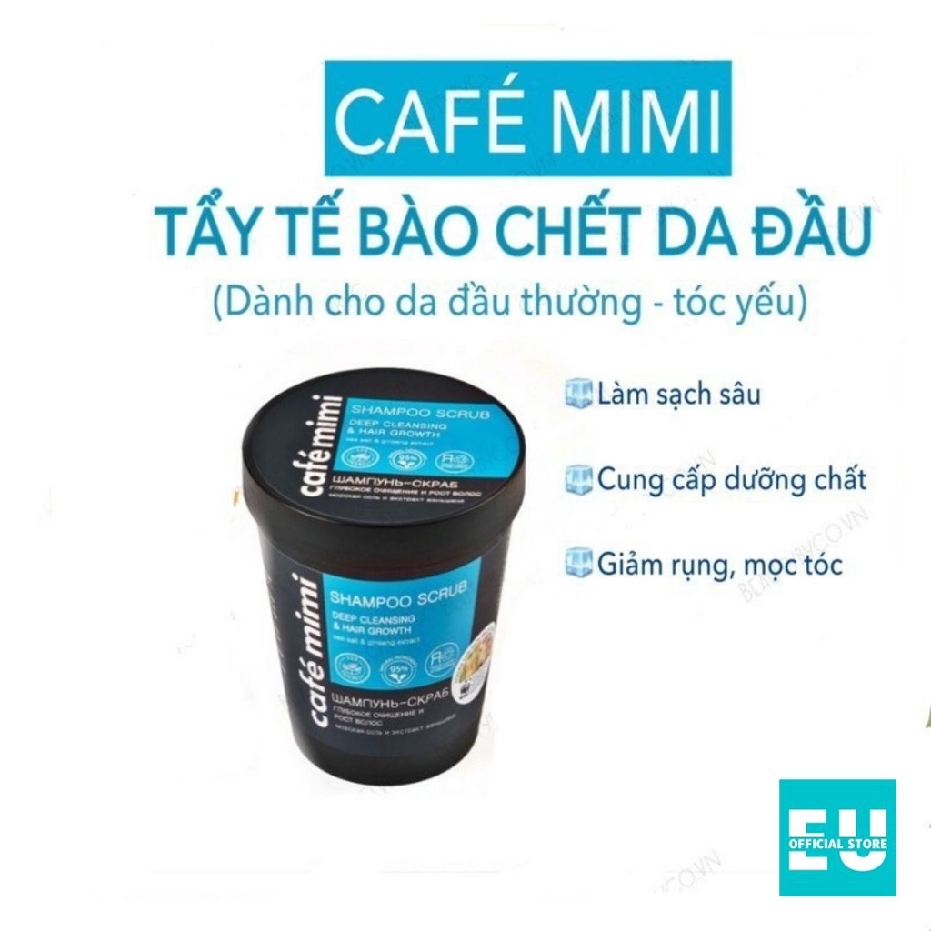 Tẩy da chết da đầu Cafe Mimi Super Volume Shampoo Scrub làm sạch sâu ngừa bết tóc, sạch gàu
