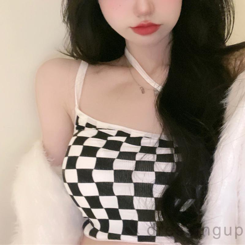 Áo Croptop Hai Dây Họa Tiết Kẻ Sọc Cho Nữ