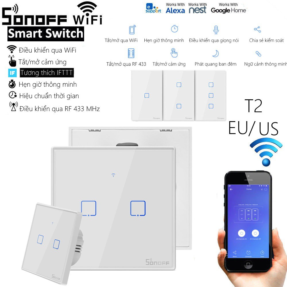 Công tắc Cảm ứng WIFI Sonoff T2EU/ US (Phiên bản mới 2019)