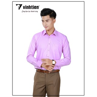 Áo sơ mi nam tay dài vạt bầu Slim Fit Vĩnh Tiến 330 - tím hồng