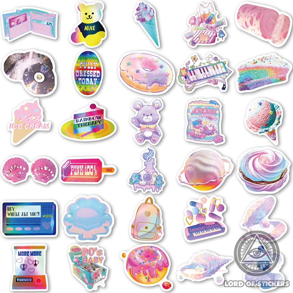 Set 60 Nhãn Dán Sticker Cute Holographic Phong Cách Hoạt Hình Nhiều Màu Sắc Chống Thấm Nước Dán Mũ Bảo Hiểm, Laptop, Sổ
