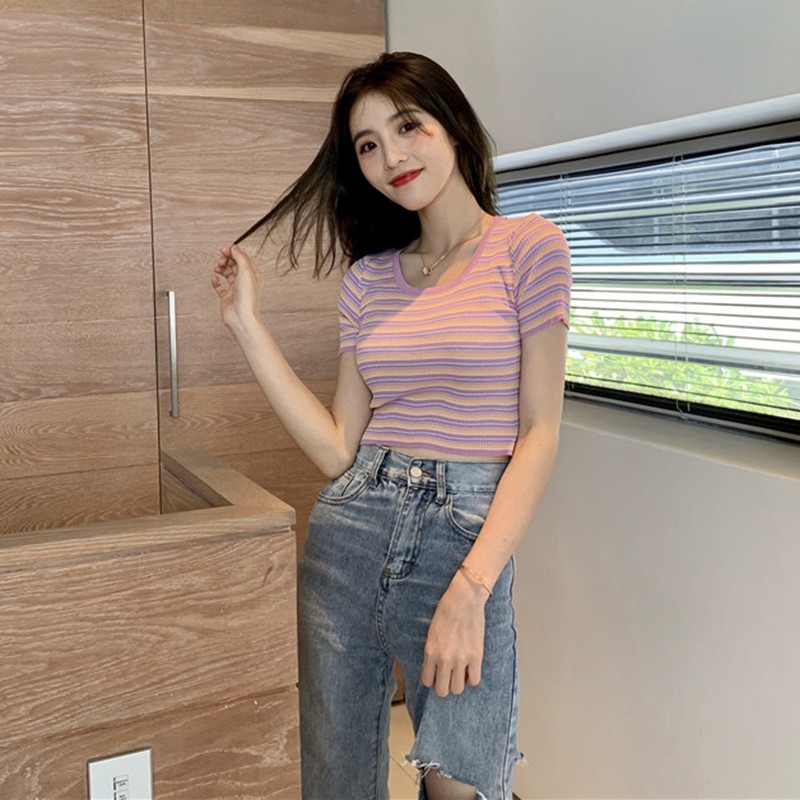 [Mã FAMAYWA giảm 10K đơn 50K] Áo thun cổ chữ U ngắn tay kiểu Hàn Quốc | BigBuy360 - bigbuy360.vn