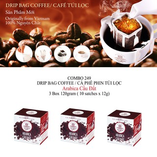 Combo cà phê túi lọc Arabica Cầu Đất ( 3 hộp x 120g)