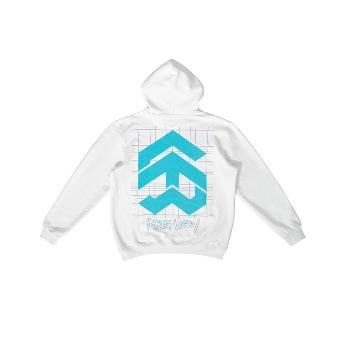 5THEWAY® /public icon/ BIG LOGO SQUARE HOODIE™ in WHITE aka Áo Hoodie Trắng Tay Dài