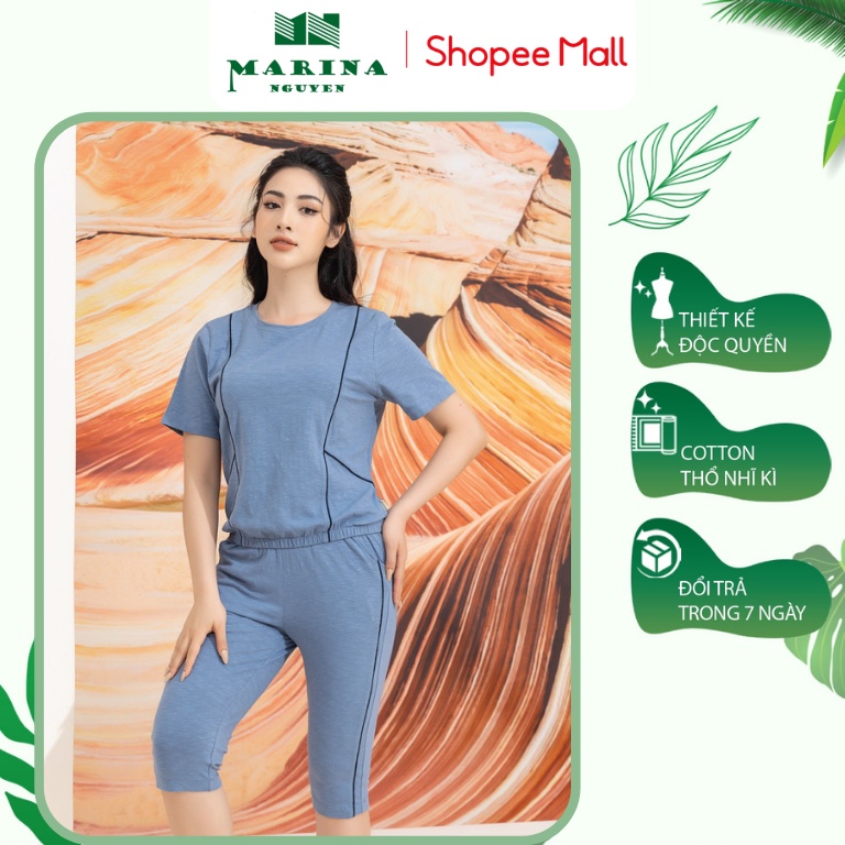 Bộ Quần Áo Mặc Nhà Kiểu Dáng Thể Thao MARINA NGUYỄN Thiết Kế Cổ Tròn, Tay Ngắn, Quần Lửng Khoẻ Khoắn, Thoải Mái 422017