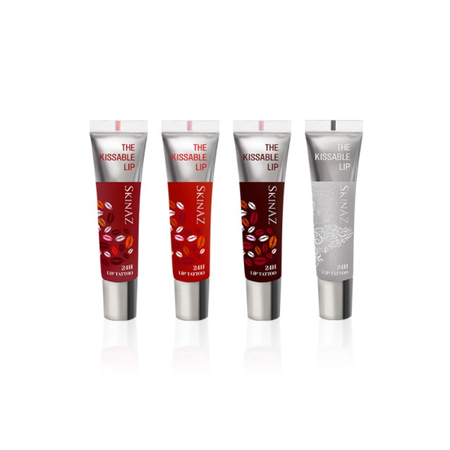 Hàn Quốc Skinaz Bộ 4 | Kissable Magic Lip | Màu sắc cao, quần áo dài, không trọng lượng, bổ sung dinh dưỡng | Màu tự nhiên Peel-Off Lip Tattoo Gloss + Miếng dán | Màu sắc gợi cảm | Khô nhanh chóng, bong tróc, trông tự nhiên và đẹp